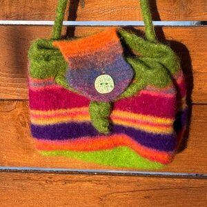 Vibrant Wool Shoulder Bag with pottery Button Detail Handmade in Alaska